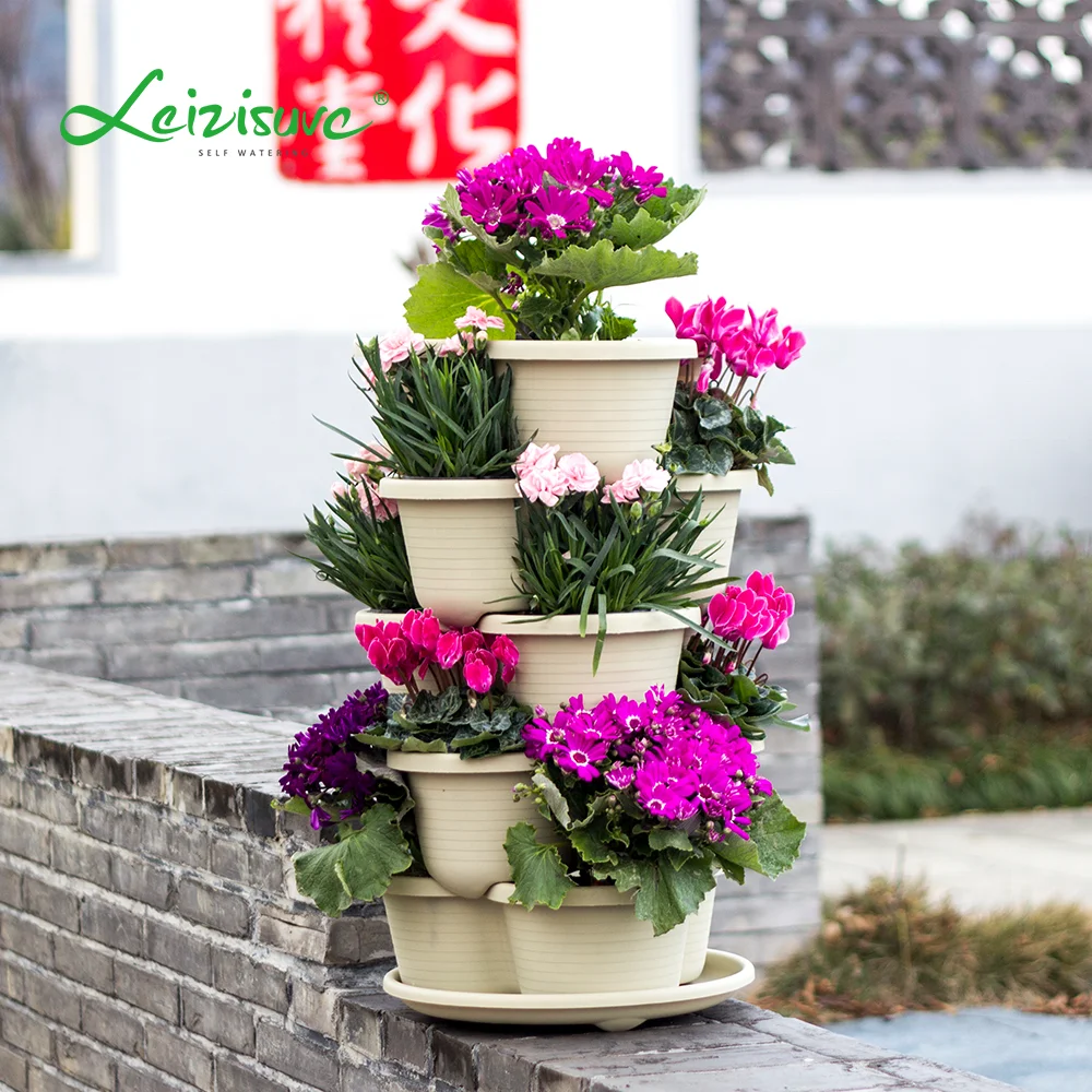 Stackable 3 Tiers Garden Planter Outdoor Strawberry Herb Flower Vegetable Vertical Gardening Flower Pots