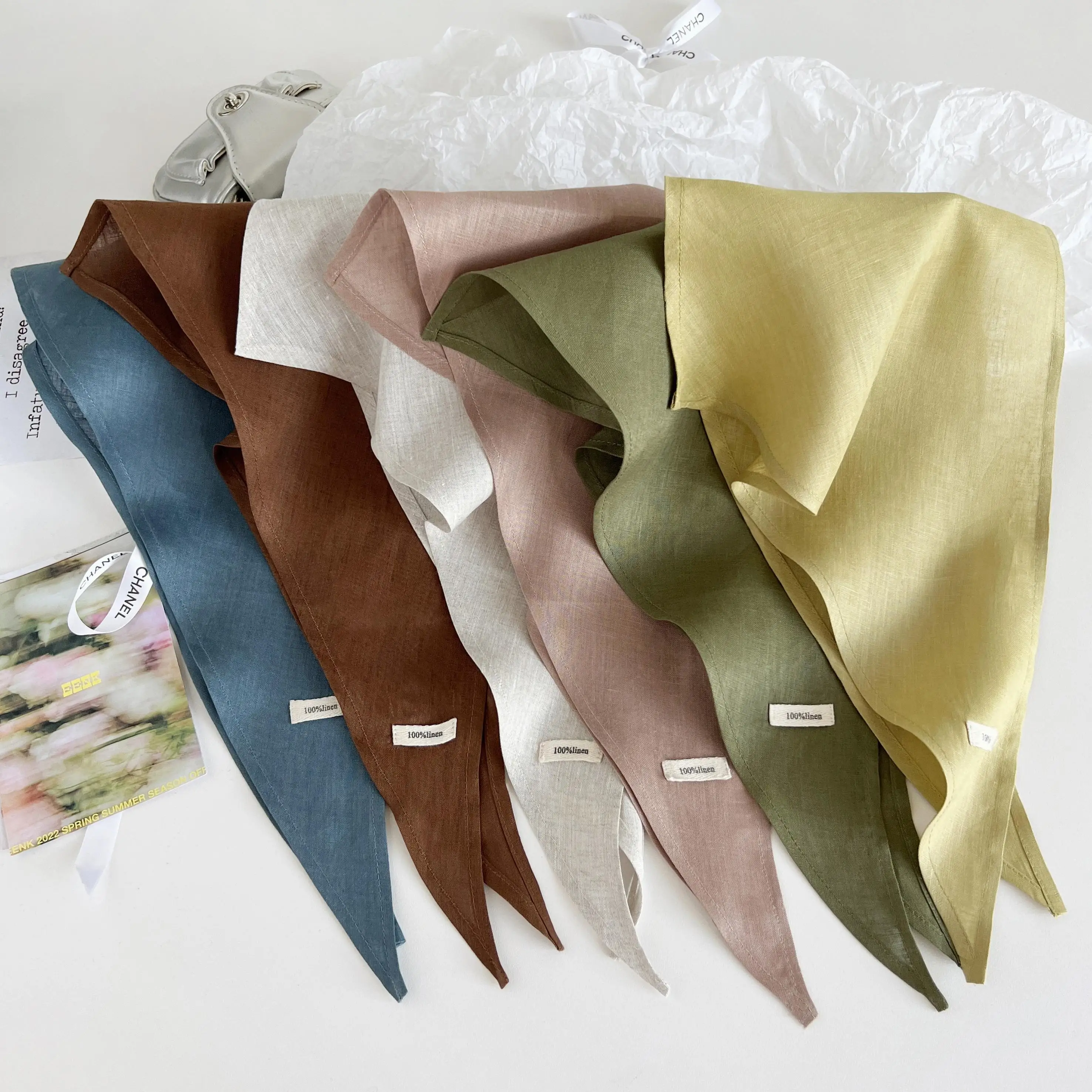 2024 женский однотонный треугольный шарф из льна
