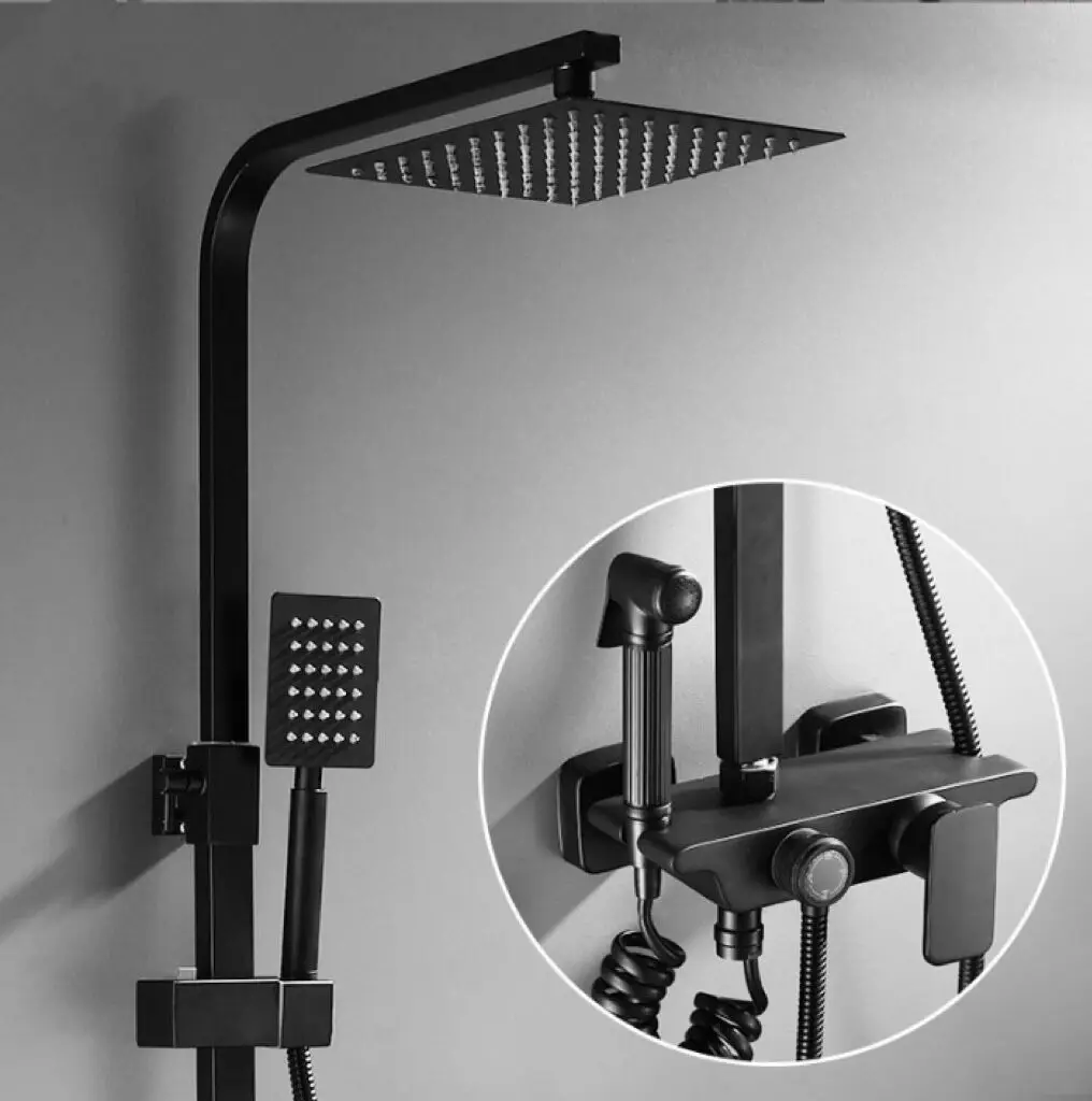 Bathroom black stainless steel 304 shower sets hot cold shower mixer in wall rain concealed shower set