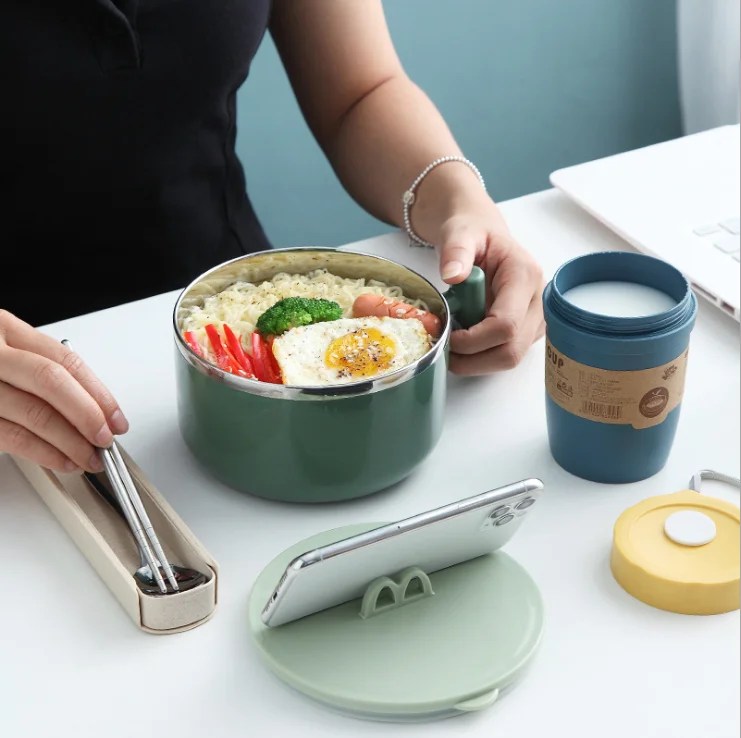 Round Shape Single Wall 304 Stainless Steel Metal Insulated Instant Noodle Lunch Box