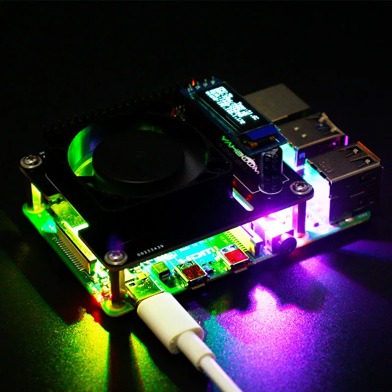 AIsmartlink Raspberry PI Automatic Temperature Control Fan 4B/3B+ Thermal Intelligent monitoring Butler enclosure   RGB lights