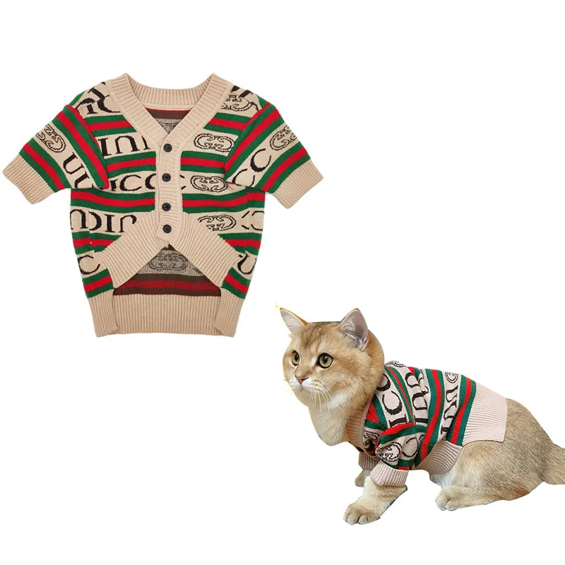 Customized Wholesale Luxury Teddy Brand Fashion Cute Patter Knit Cardigan Pet Clothes Dog Sweaters For Small Dog