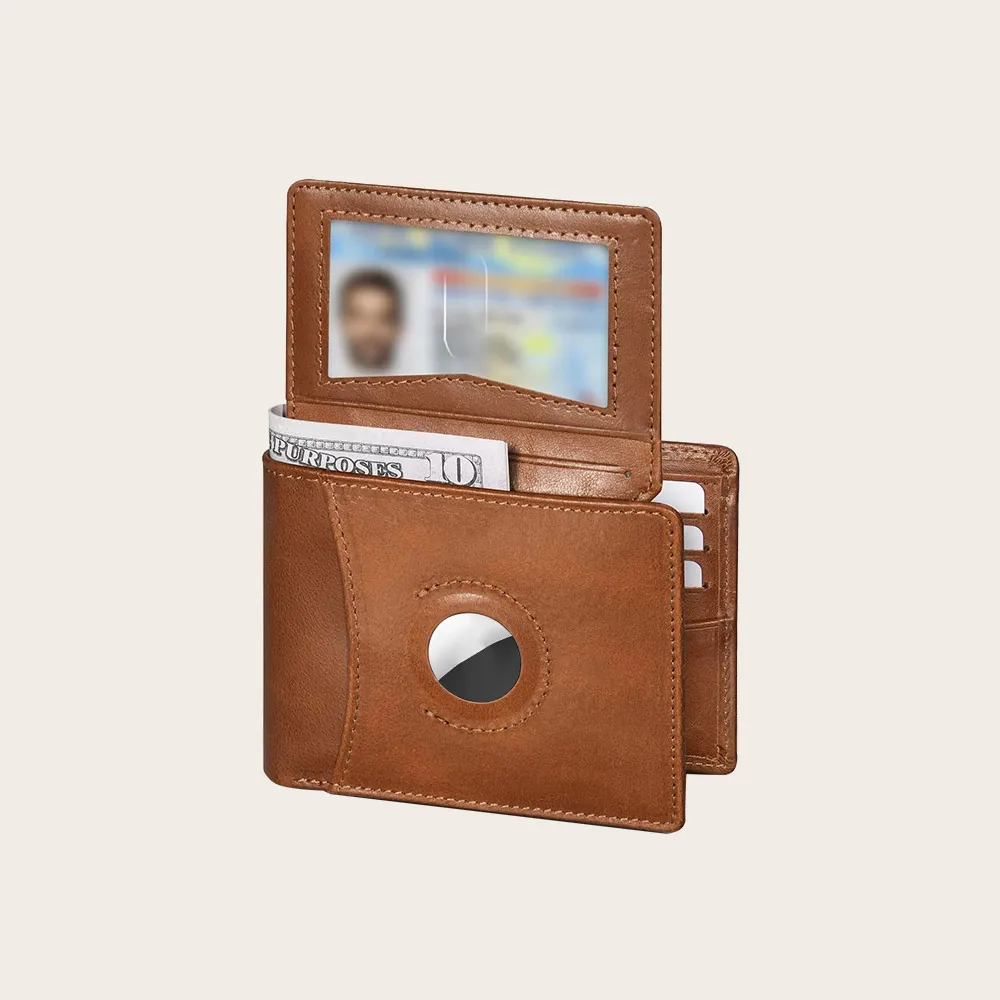 Double fold customized designer short Rfid vintage card holder air tag holder men leather wallet