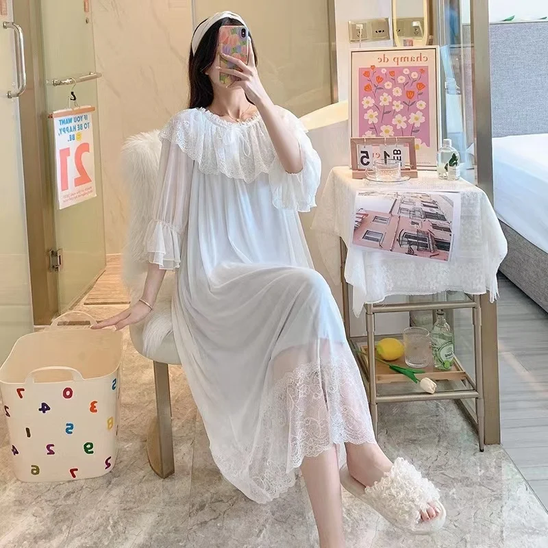 New Arrival Long Sleeves Dressing Gown Princess Style Loungewear Vintage Sweet Pajamas for Women
