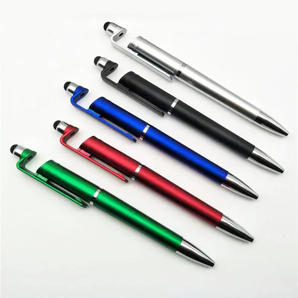 Promotional Gift Customized Logo Printing Blue Plastic Ball Pen with Touch Screen and Mobile Phone holder