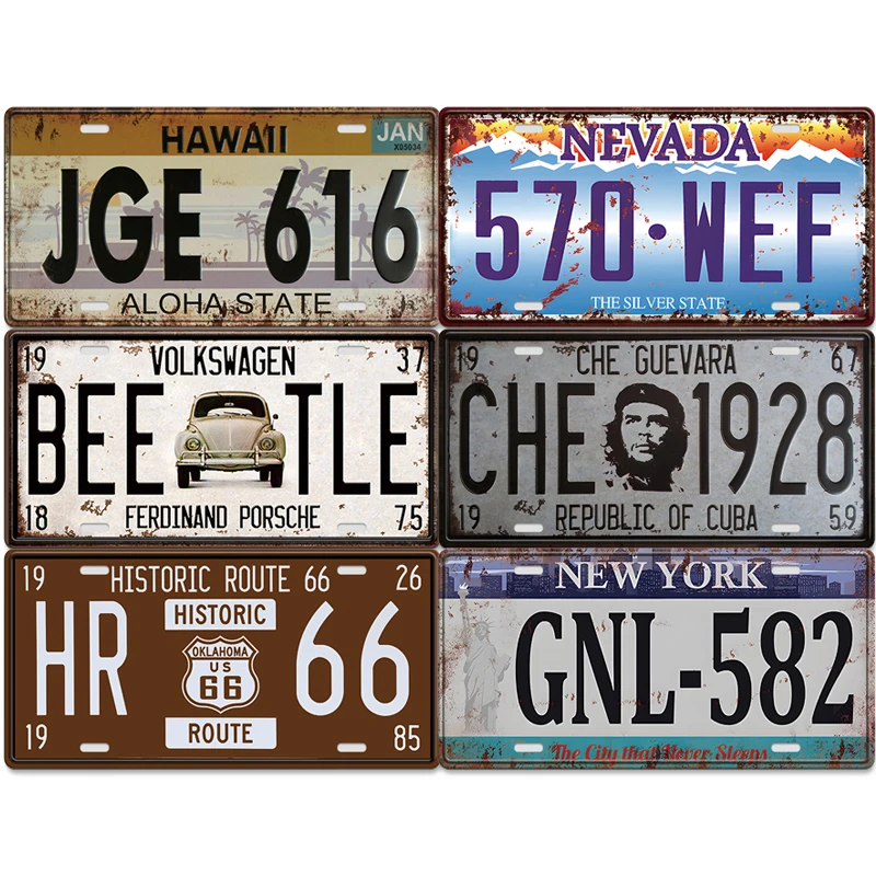 Wholesale Enamel Metal Tin Sign Vintage License Plate Wall Decoration Metal Motorcycle Brand Logo Tin Plate Retro Cars