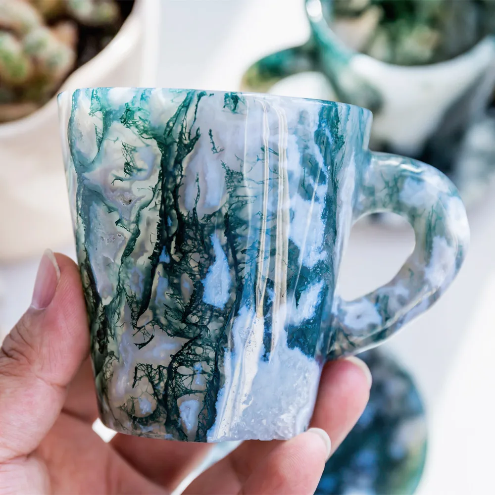 Natural Stones Moss Agate Crystal Cup Set Gemstone Crafts Crystal Wholesale Bulk