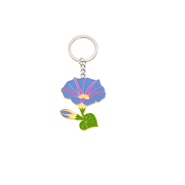 Manufacture Beautiful flowers  Alloy Keychain Customized Iris Chrysanthemum Millettia Delphinium Rose Brooch Brooch Keyring