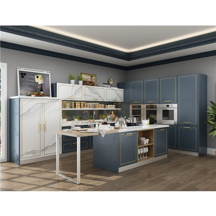 2022 high end shaker diy luxury plywood kitchen cabinets with island set modular kitchen cabinet  for hotel