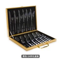 Manufacturer wholesale cutllery wedding 24pcs Golden 1010 Stainless steel Cutlery set Spoon Forks Knifes Set with wooden box