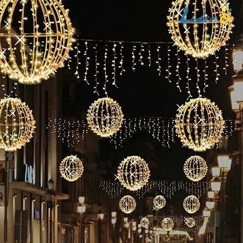 Customized Shaped IP65 Landscape Christmas Decoration Outdoor Led Sculpture 3D Foldable Ball Motif Light