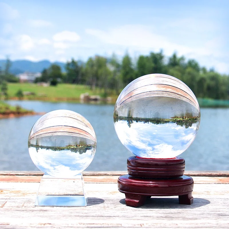 
Pujiang factory wholesale lensball with stand for photography clear K9 80mm crystal ball sphere 