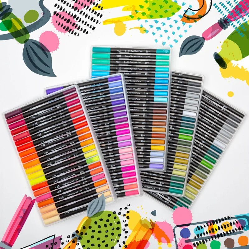 Meihui 120 Colors Dual Tip Pens Artist Fine and Brush Tip Marker Coloring Markers for Adult Coloring Books Journaling