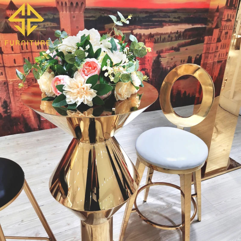 Самые продаваемые романтические роскошные стулья из нержавеющей стали и барные столы для свадеб и банкетов # SW-ST032