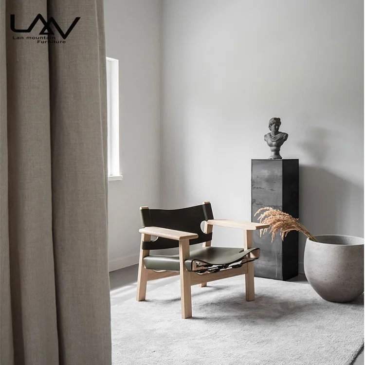  Modern Living Room Saddle Leather Design Lounge Chair Armchair Wood Genuine leather Vintage Spanish
