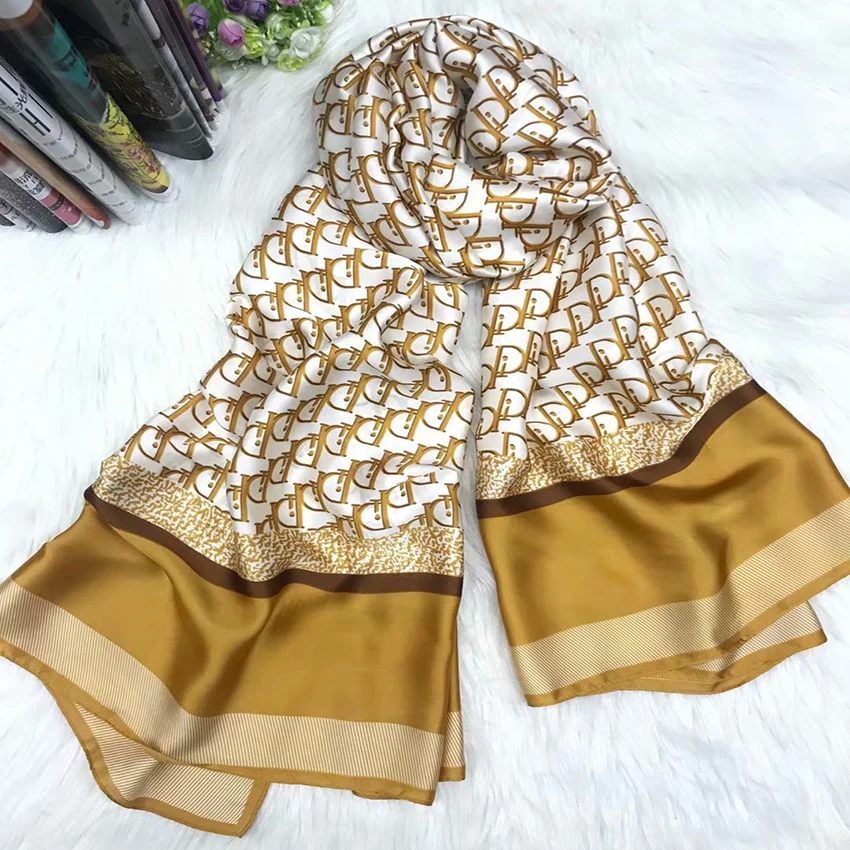 
Wholesale Neckerchief Long Shawl Silk Scarves Ladies Custom Luxury Designer Silk Chiffon Hijab Brand Women Silk Scarf 