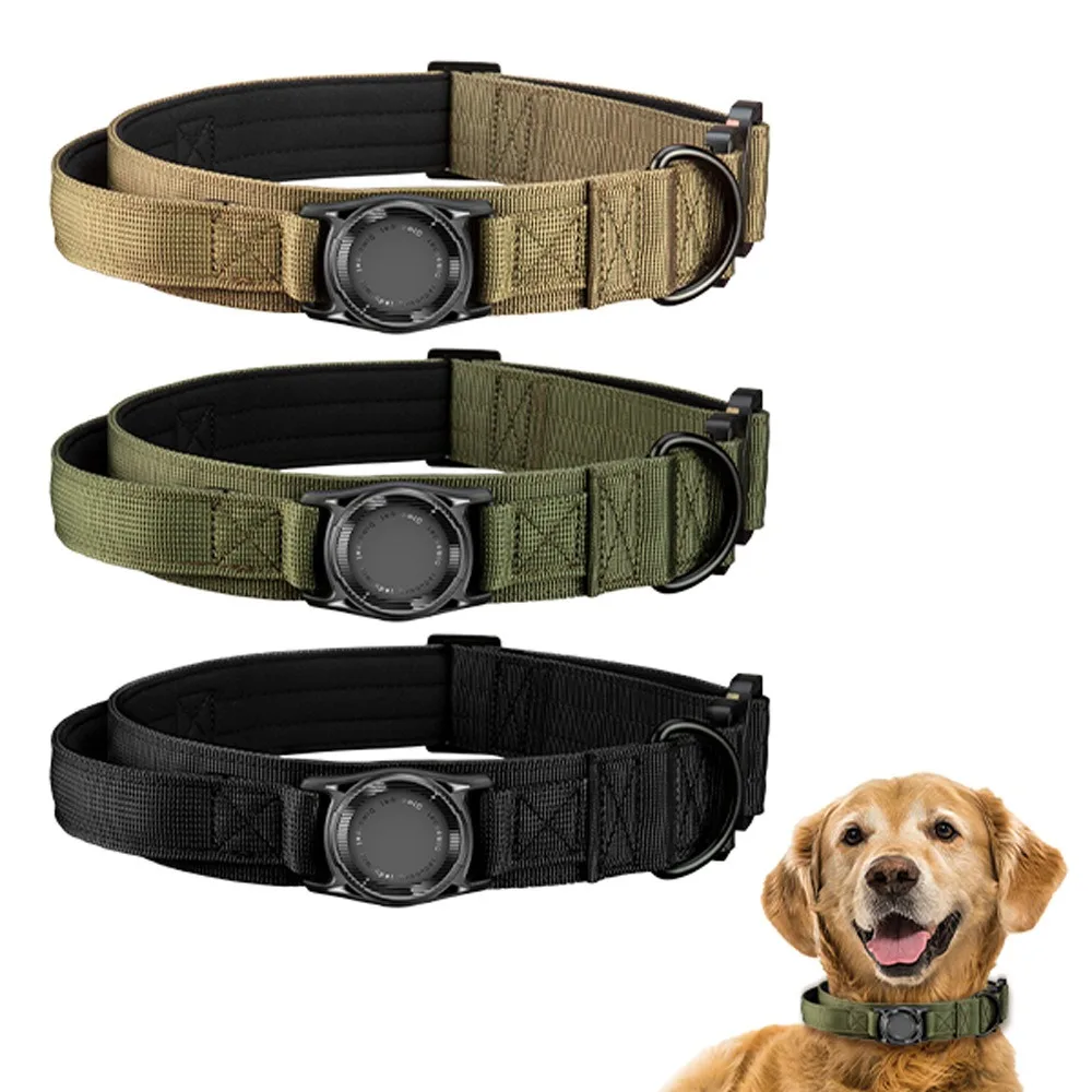 Tactical Dog Collar Gps Tracker Holder Cover Nylon Adjustable Pet Anti-Lost Dog Collar For Airtag Dog Collars