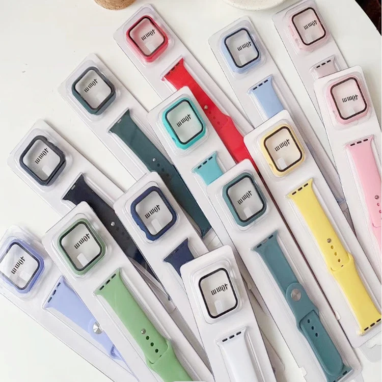 Luxury fashion smart watch band for Apple iwatch strap 38mm 42mm Silicone iWatch band 9H Tempered Glass Apple Watch Protector