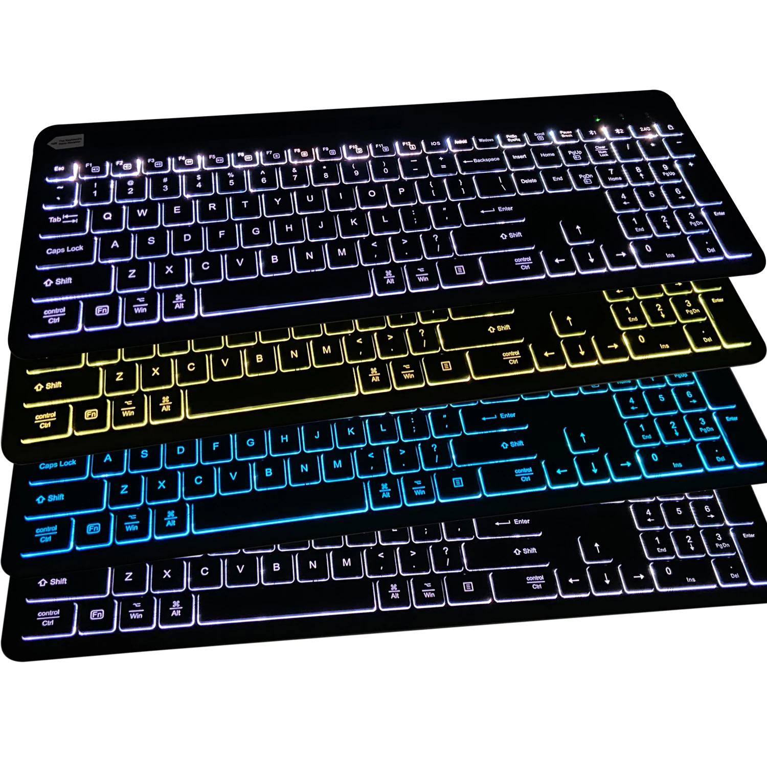 Switch to 3 Devices Rechargeable Office Dual Mode (BT + 2.4G) Wireless RGB Tablet Keyboard for Wins Android IOS PC Laptop