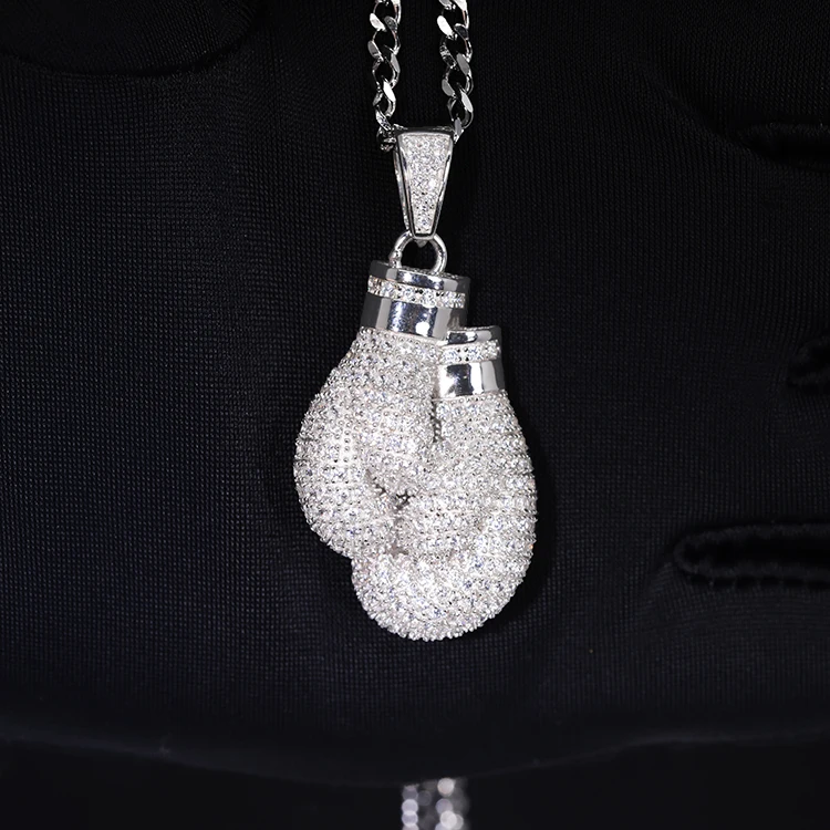 Factory Wholesale Hip Hop Jewelry 925 Sterling Silver VVS Moissanite Diamond Iced Out Boxing Gloves Pendant For Men Women
