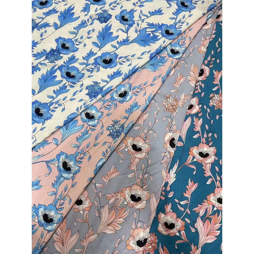 Premium printed floral design 100% rayon fabric artificial cotton fabric textile raw material for clothes