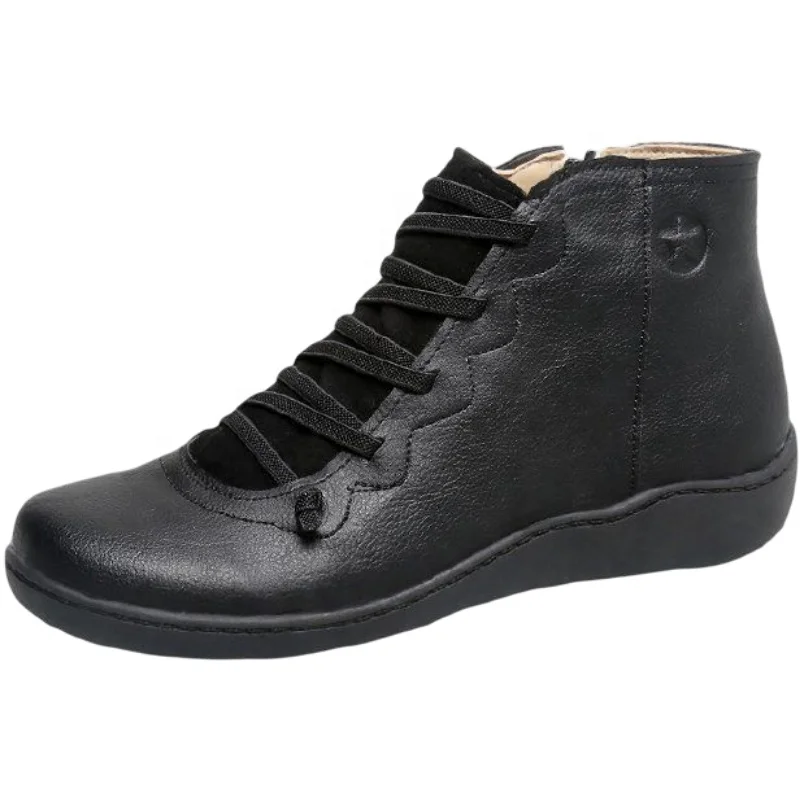 Genuine Leather New Tooling Boots Casual Zipper-Up Wedges Retro Ankle Boots For Women