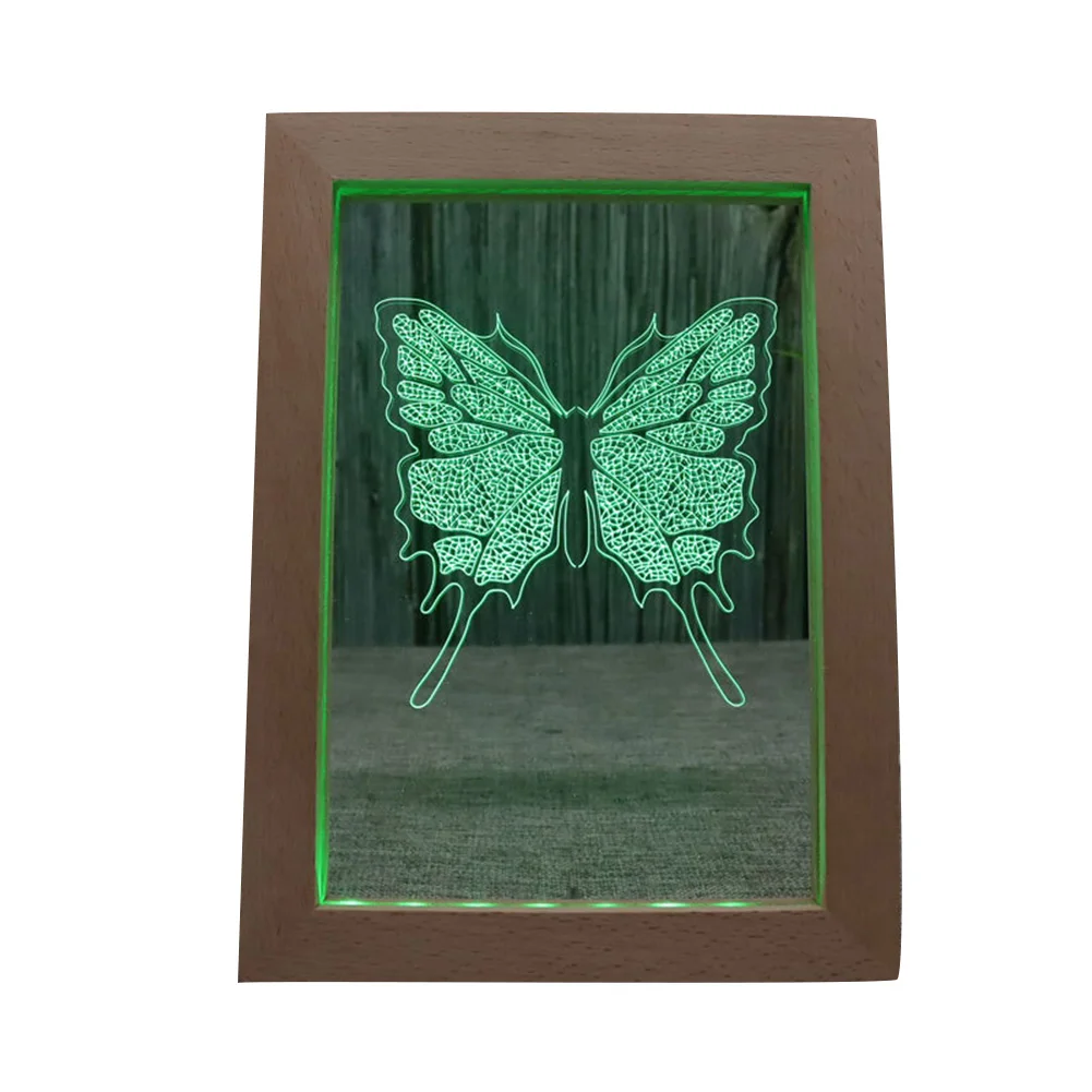 Pattern Customization Romantic Gift, Wooden Photo Frame 3d Acrylic Illusion Night Light/