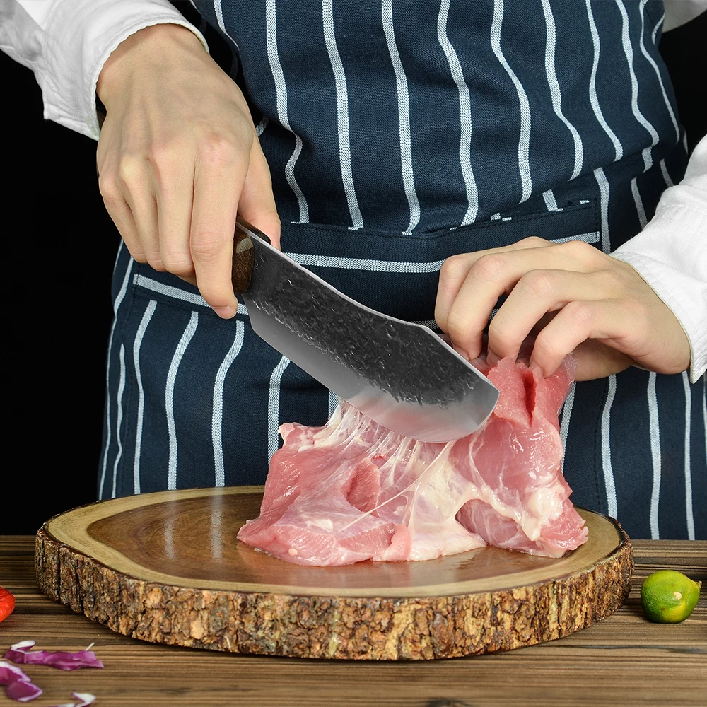 Xingye Sharp 7 Inch Kitchen Knife 5CR15 Forged Hammered Slaughter Knife Wenge Wood Handle Cleaver Long Knife Outdoor