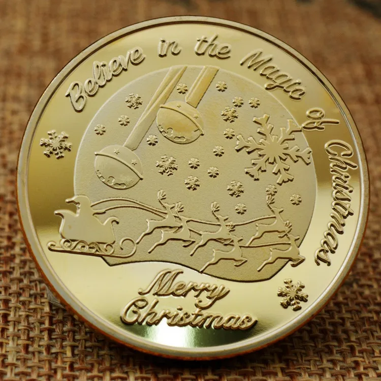 SANTA CLAUS Wishing Coins Merry Christmas Happy Holidays North Pole Gold Plated