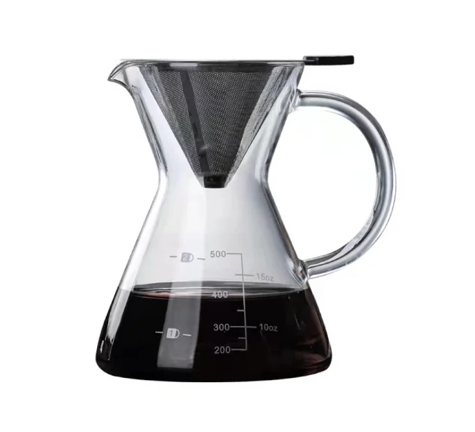 500ml 800ml Heat Resistant Borosilicate Glass Coffee Maker Pour Over Glass Coffee Pot With Stainless steel strainer