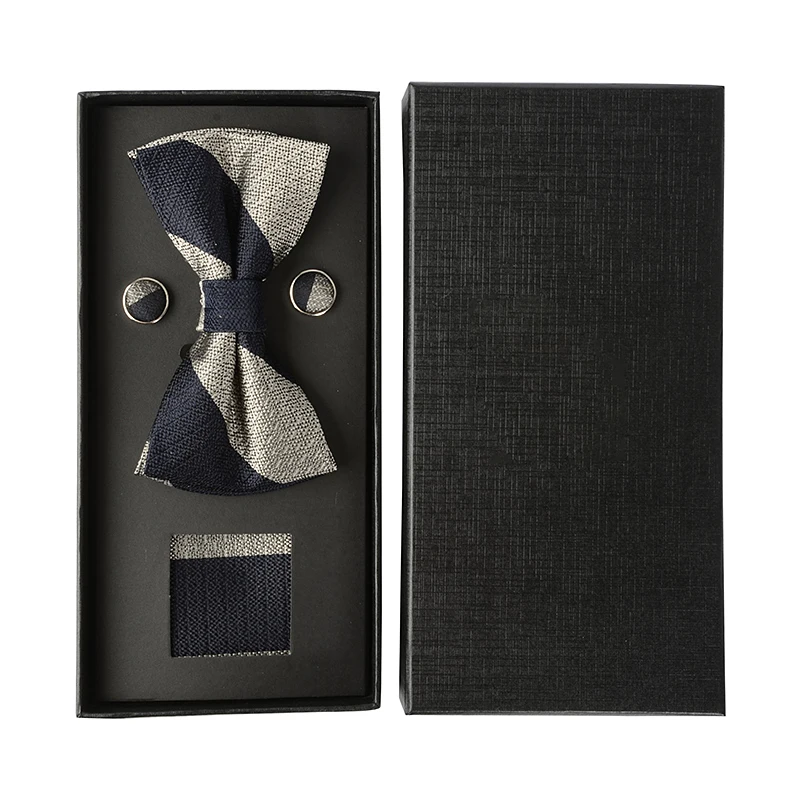 Hamocigia Fashion Mens Silk Jacquard Woven Pre tied Bowtie Gift Set