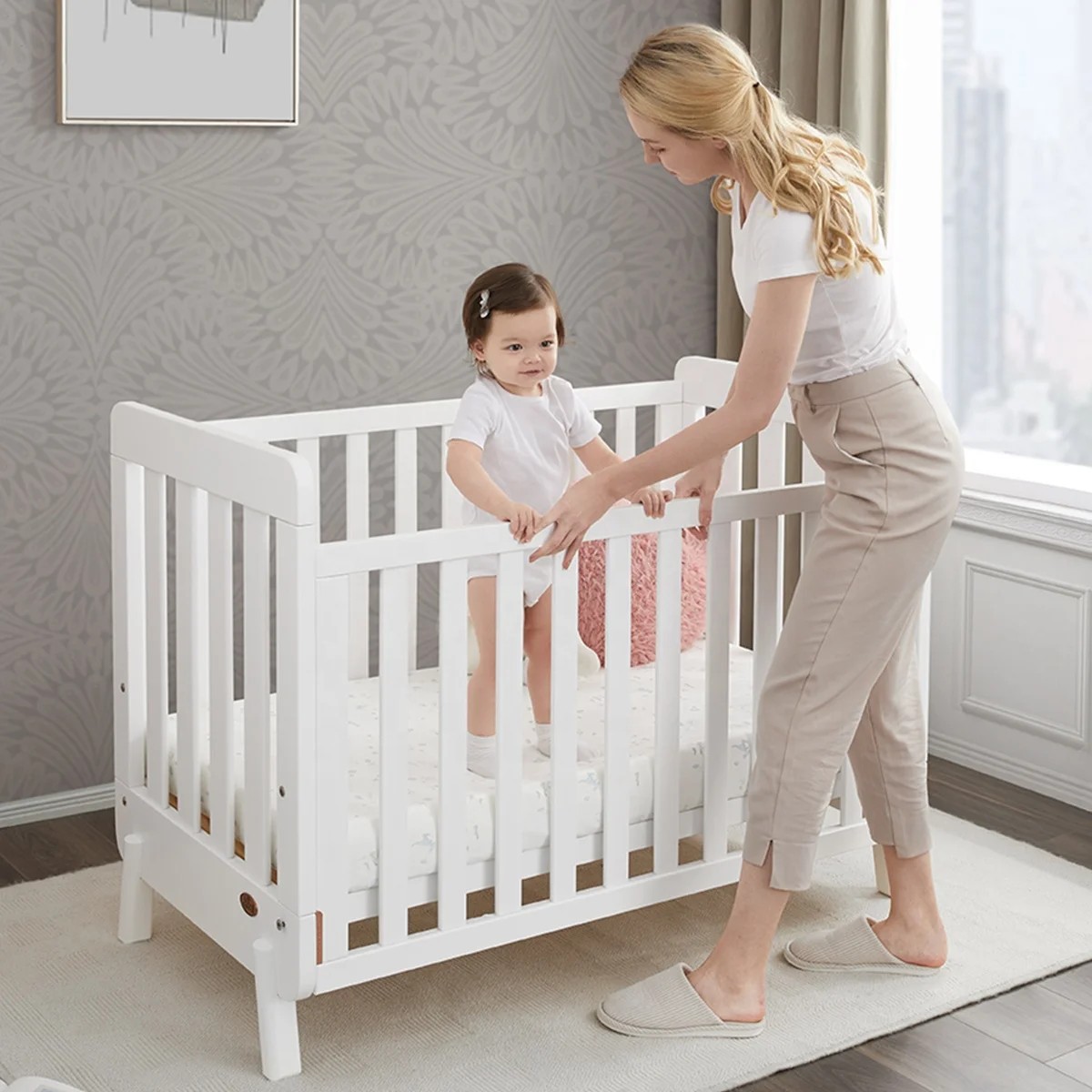 Only B2B Boori Baby Bedside Sleeper Crib Adjustable Wooden Co Sleeper Baby Bed For New Born