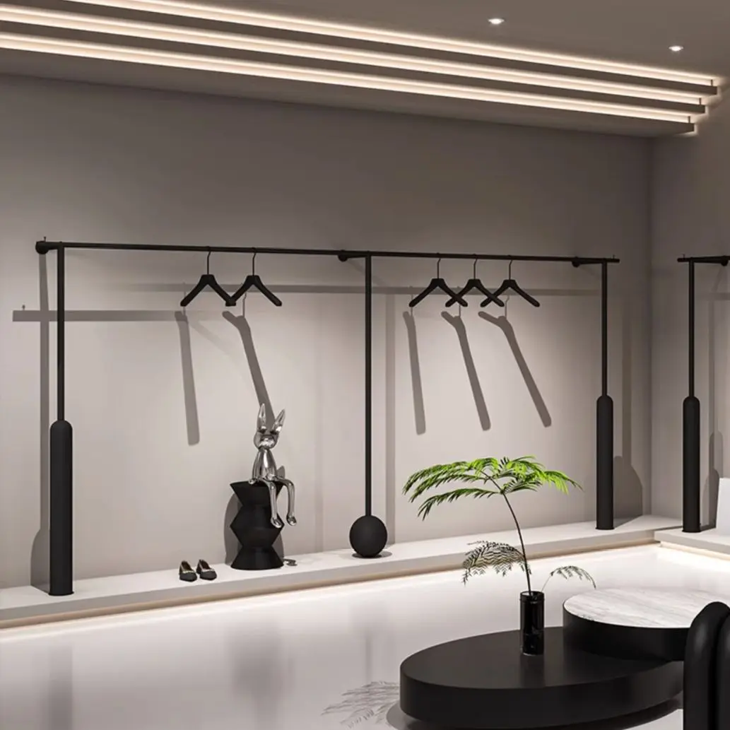 Golden Clothing Store Display Stand Combination Men Women Clothing Store Shelf Standing Cloth Rack