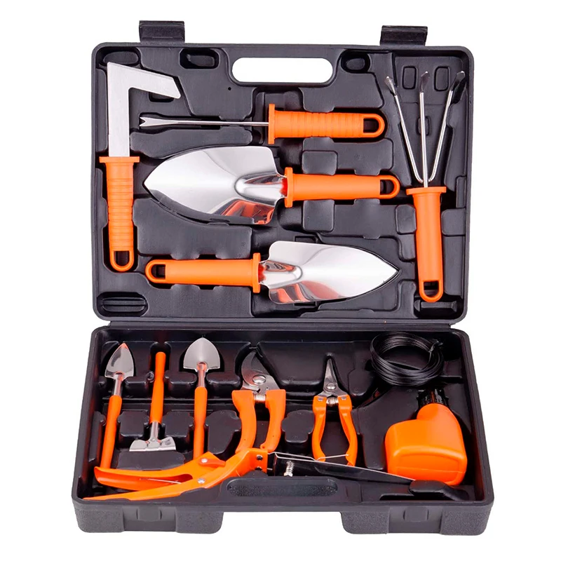 Heavy duty 13 pcs garden planting tool equipment garden tool set with suitcase