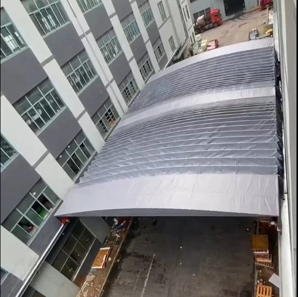 Better quality PVDF automatic push-pull shed for warehouse,bus/car parking manufacturer