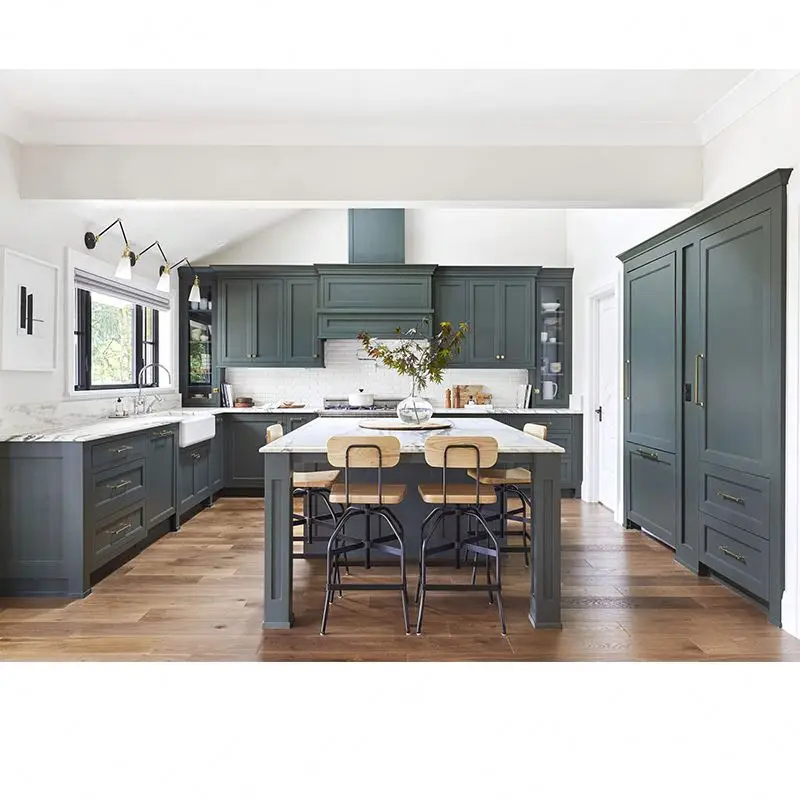 Full Set Furniture Model Flat Elegant U Shaped Luxury Modular Size Shaker Green Customize Kitchen Cabinet