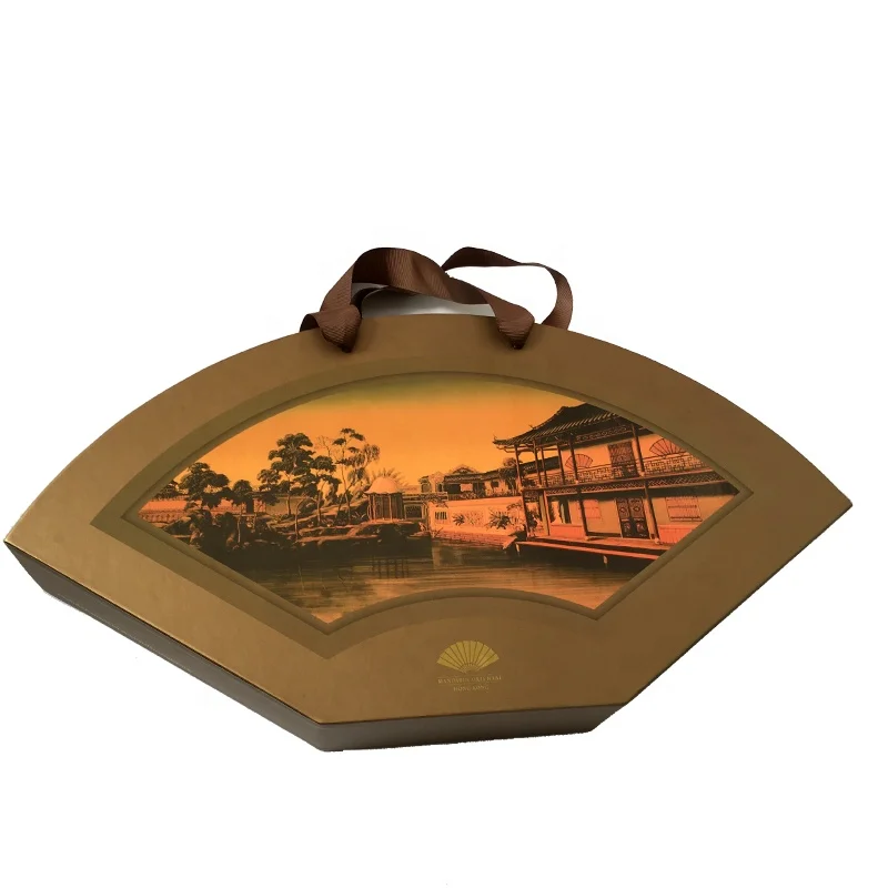 
Chinese Style Portable Fan Shaped Paper Custom Pastry Packaging Box 