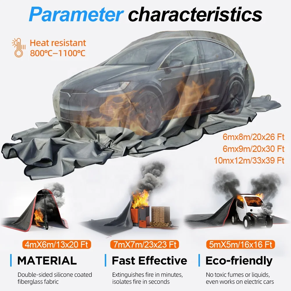 Car Fire Blanket 6*8M 19.8*26 Ft EV Fire blanket Fiberglass