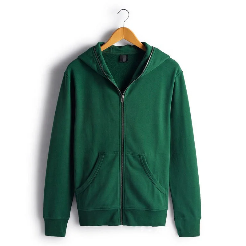 Premium Mens Green Zip up Hoodies Streetwear Custom Logo Heavyweight Embroidery Graphic Cotton Full Face Zip Up Hoodie