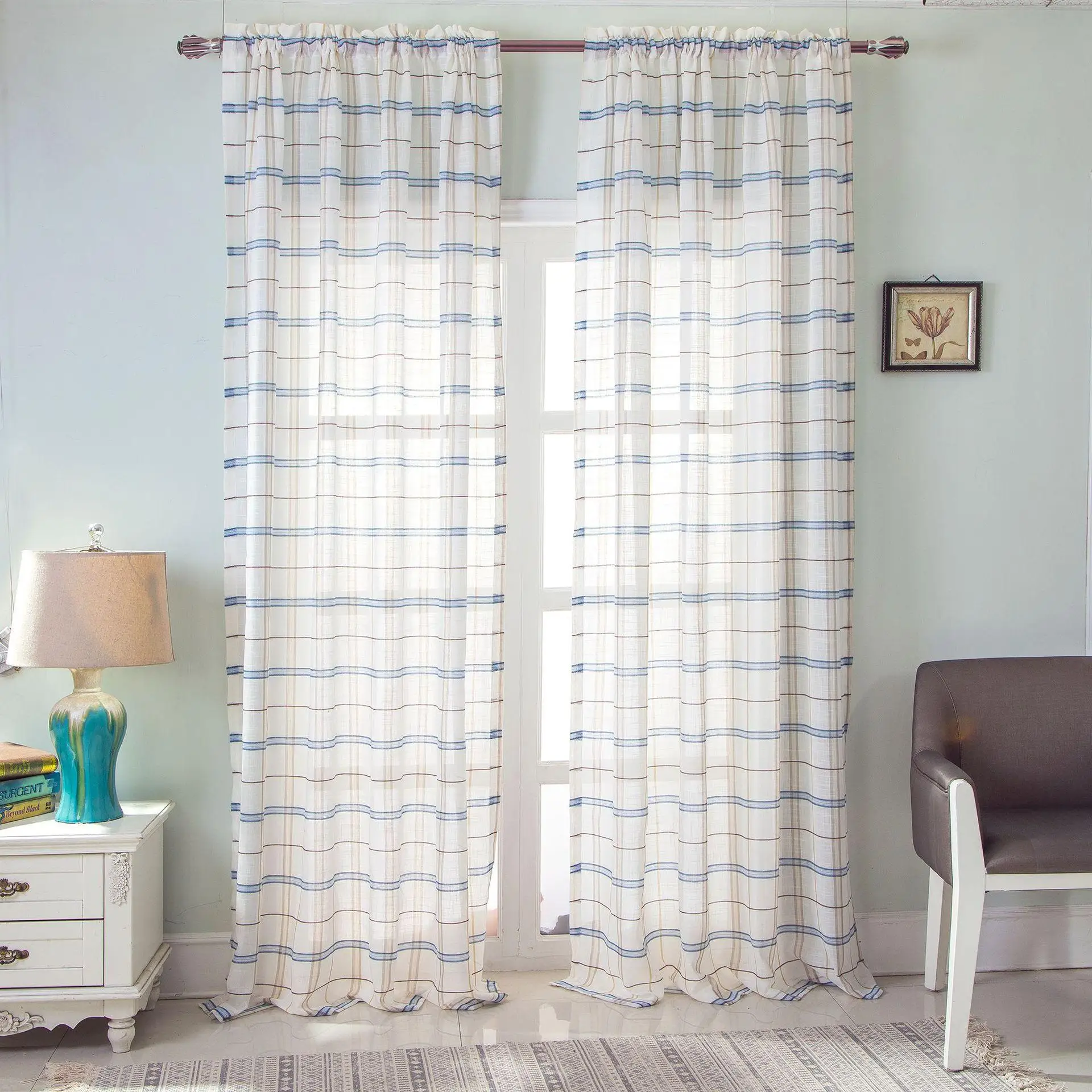 OA cortinas custom woven check pattern luxury window curtains for the bed room