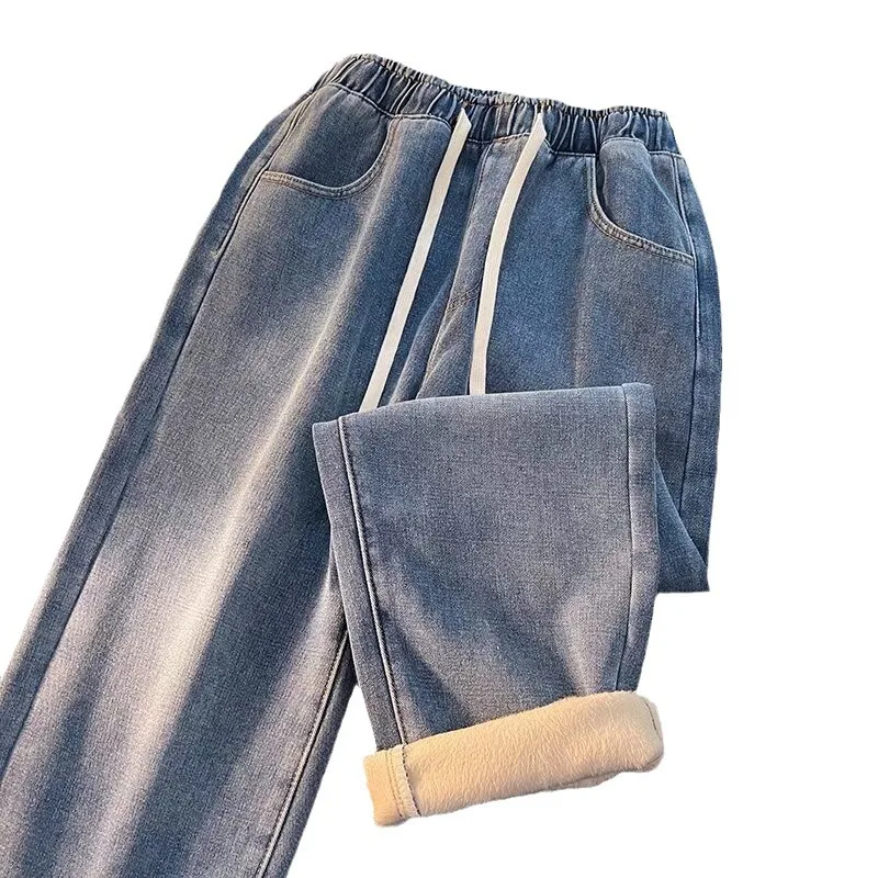 Оптовая продажа 2024 зимние джинсы для мальчиков-подростков повседневные уличные брюки в стиле хип-поп новые стильные теплые молодых мужчин