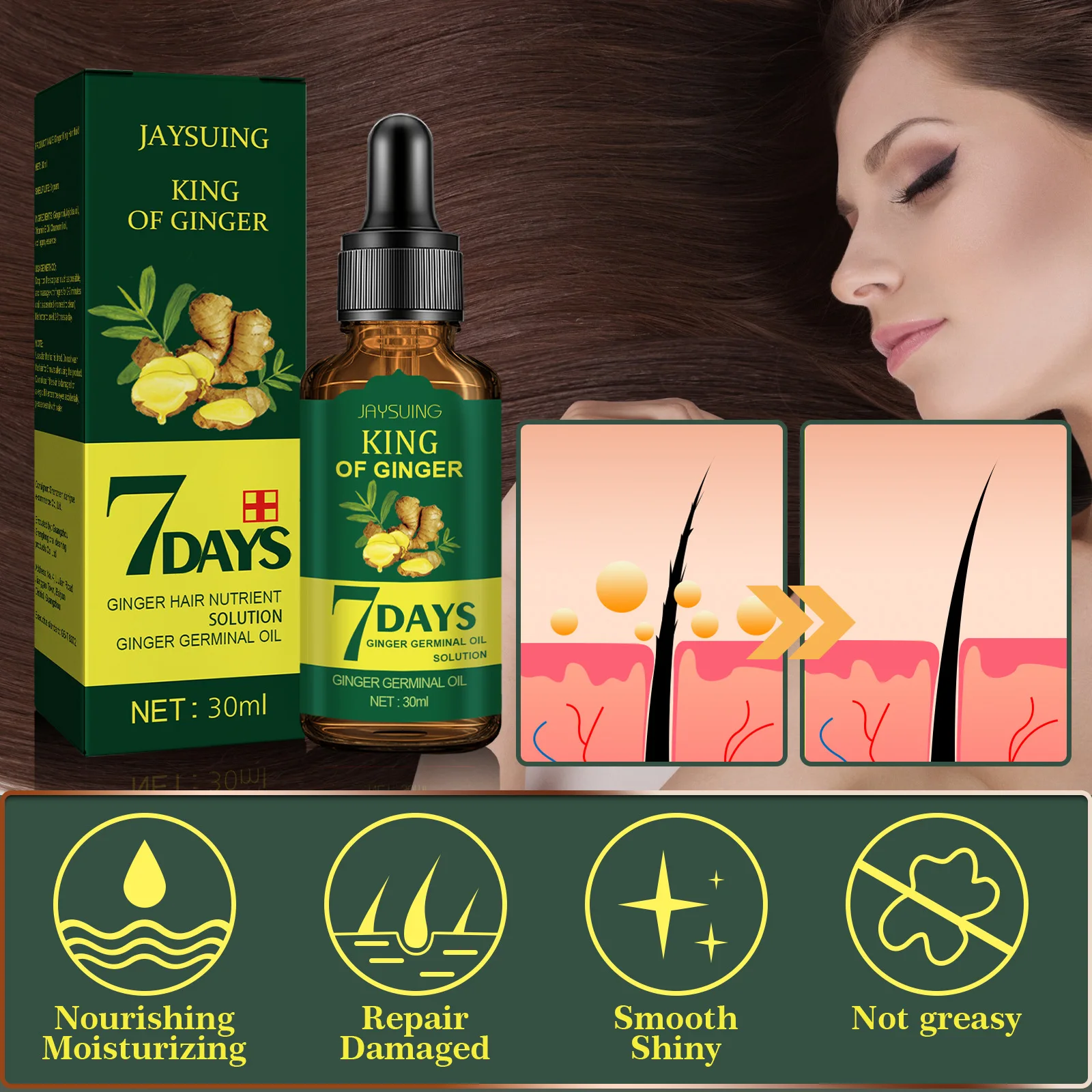 Refreshing and Nourishing Scalp Hair Follicle Nutrient Solution Strengthens Hair Care Ginger Hair Care Essential Oil Essence Oil