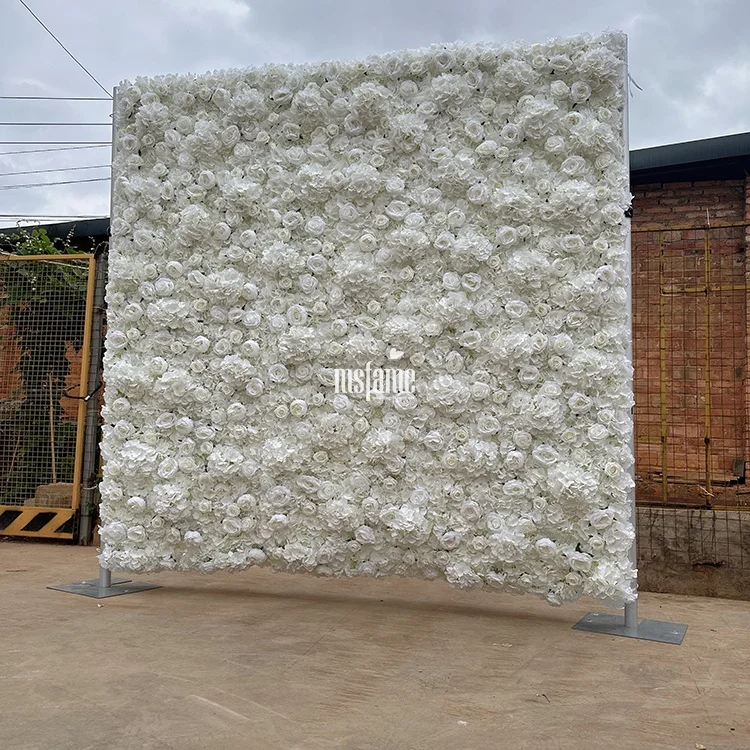 MSFAME Factory Roll Up Fabric 3D Artificial Wedding Flower Wall Panel White Backdrop Flowers Decoration For Walls Art