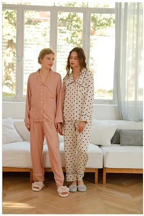 2024 женская пижама на весну, простой костюм из вискозы с маленьким заостренным воротником, женские брюки с длинным рукавом, Пижамный костюм