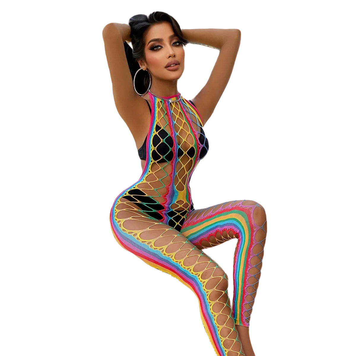 Wholesale Designer Colored Halter One Piece Fishing Net Hole Dress Hot Sexy Girl Swimwear & Beachwear Women 2022