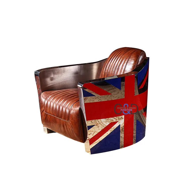 English style home furniture stainless steel armchair with union jack arms