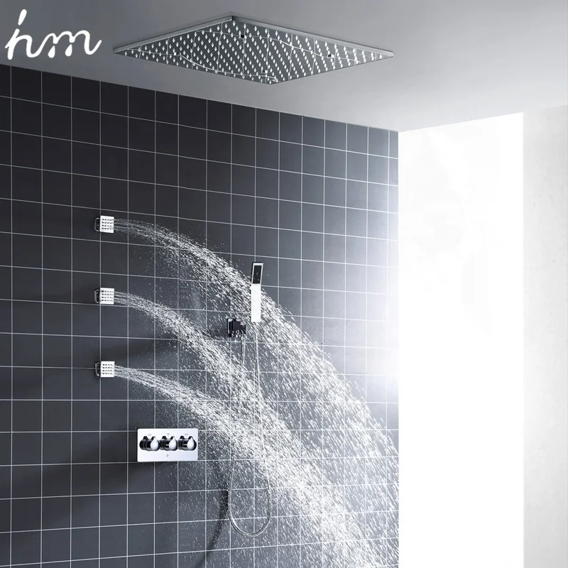 hm Bathroom Safety Rain Mist Lateral Jet Shower Faucet Stainless Steel Led Light Shower Mixer Set