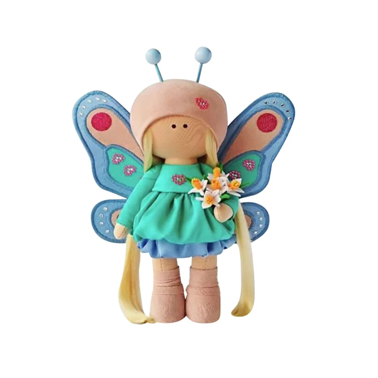 Sewn Stuffed Fairy Rag Doll Angel Textile Tilda Doll Craft Handmade Rag Dolls with Butterfly Wings (1600552110534)