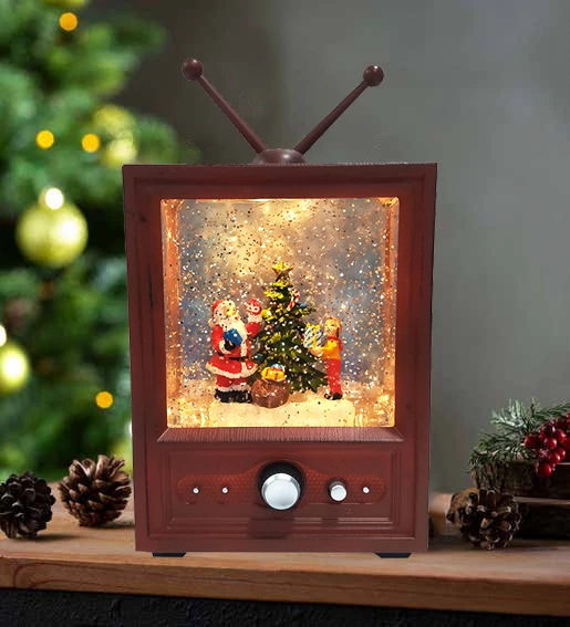 Unique Melody Merry christmas Oem Led Snow Ball Retro TV Style Water Spinning Christmas lantern snow globe With Snowman Design