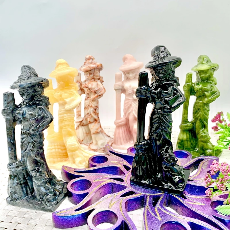 Wholesale mix material  hand carved natural 12cm witch high quality crystal craft magic women For halloween Decoration and gifts